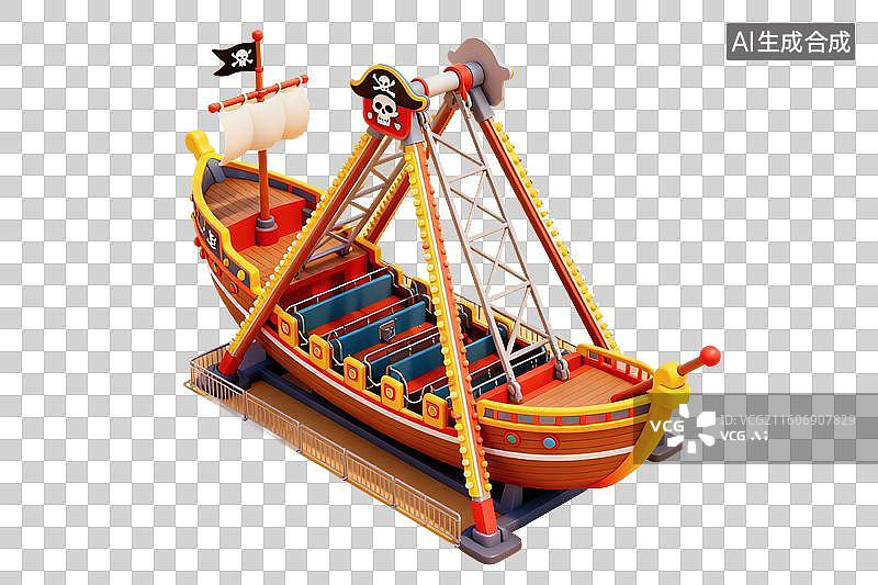 【AI数字艺术】卡通风格，游乐园设施，一艘海盗船PNG格式的免扣元素图片素材