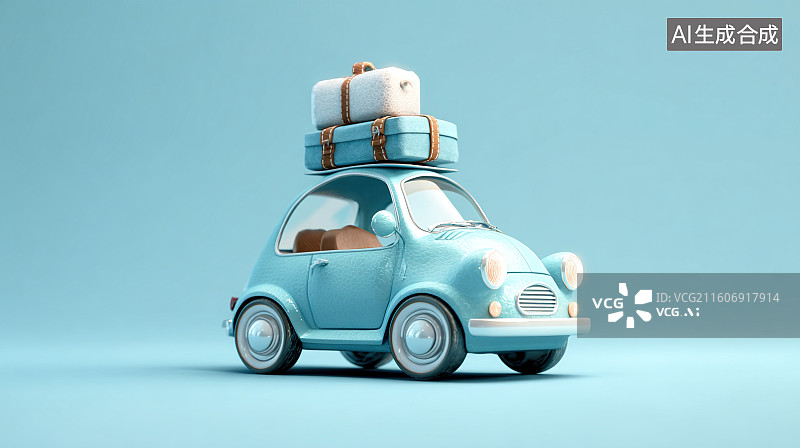 【AI数字艺术】复古蓝色旅行车图片素材