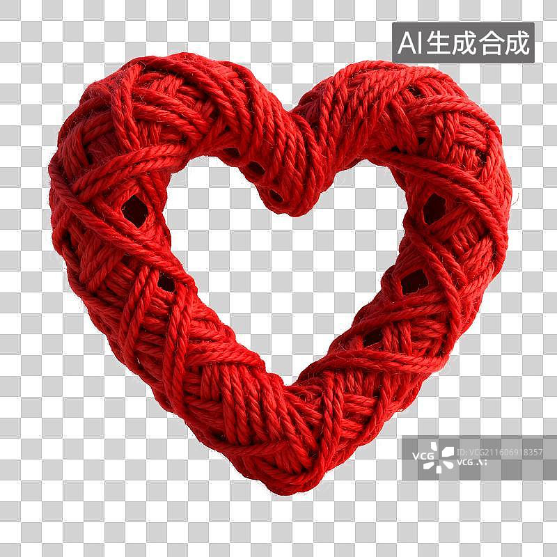 【AI数字艺术】3D渲染红色毛线心形缠结，心，缠绕的，爱情，缠绕，心脏图片素材