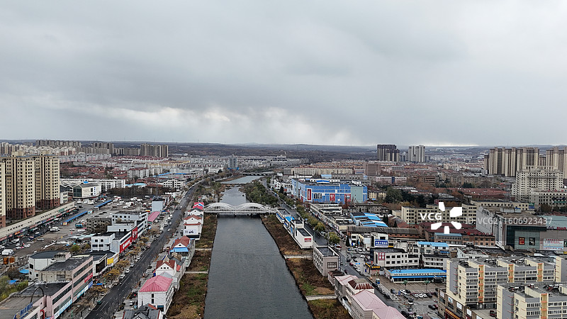 山东烟台招远市城市航拍图片素材