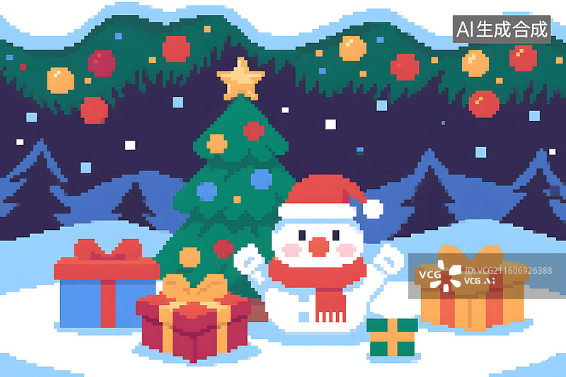【AI数字艺术】像素风圣诞树与礼物图片素材
