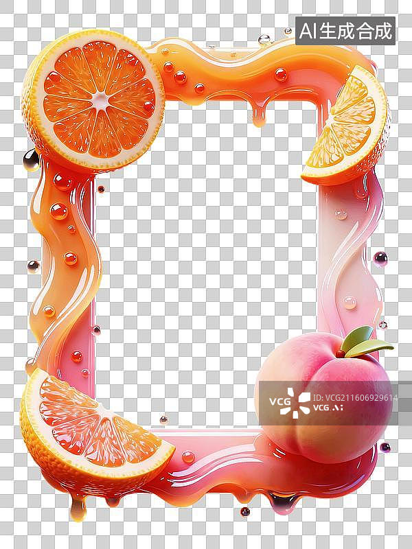 【AI数字艺术】水果榨汁新鲜水蜜桃橙子边框标题框图片素材