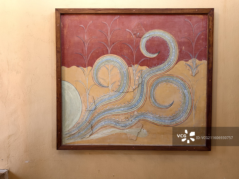 希腊克里特岛米诺斯王宫-欧洲最古老文明的王宫，距今约4000年，著名的壁画图片素材