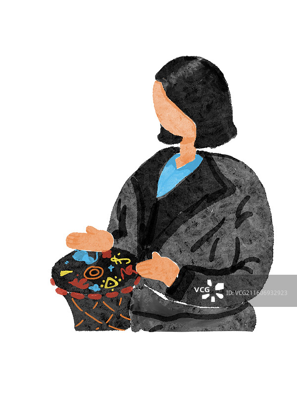 手绘水彩人物学习音乐乐器敲打非洲鼓架子鼓生活技能爱好图片素材