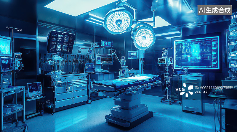 【AI数字艺术】未来科技感手术室的医疗设备图片素材