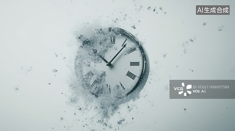【AI数字艺术】破碎效果的复古时钟图片素材