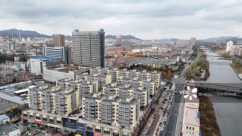 山东烟台招远市城市航拍图片素材