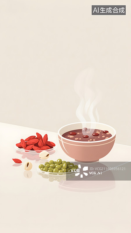 【AI数字艺术】扁平化风养生红豆枸杞粥图片素材
