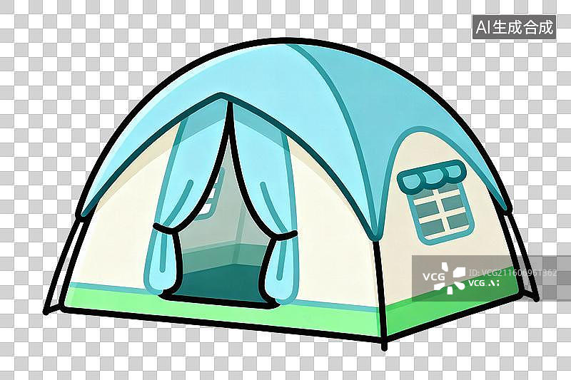 【AI数字艺术】卡通风格，一顶户外露营帐篷PNG格式的免扣元素图片素材