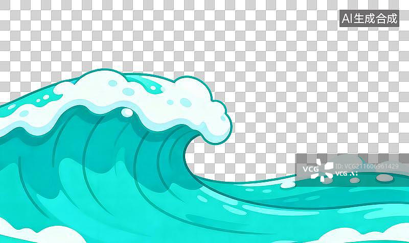 【AI数字艺术】卡通风格，波涛汹涌的海浪PNG格式的免扣元素图片素材