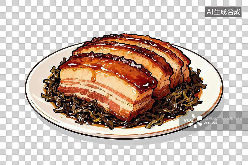 【AI数字艺术】卡通风格，美味的梅菜扣肉PNG格式的免扣元素图片素材
