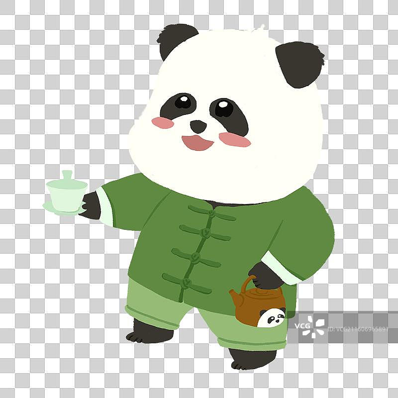 国风熊猫茶馆掺茶中式茶馆宣传IP图片素材