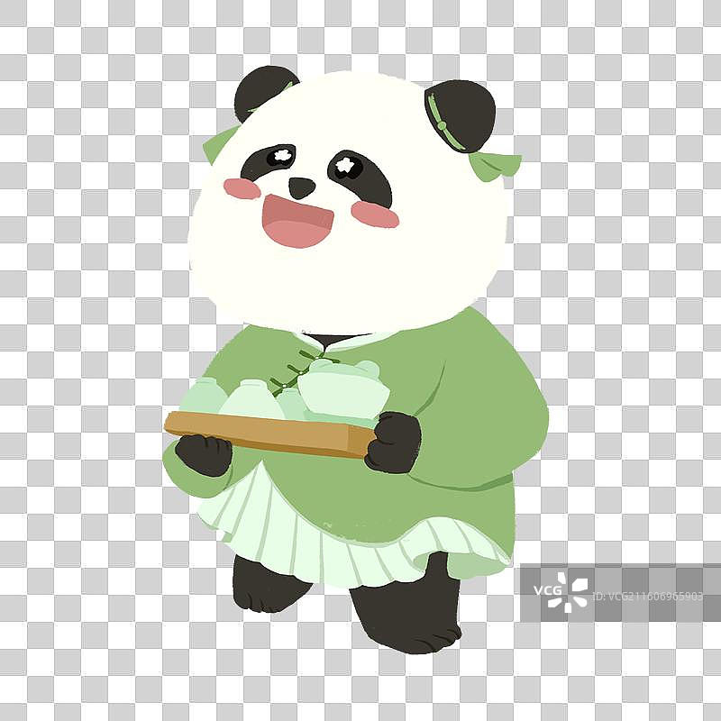 国风熊猫茶馆掺茶中式茶馆宣传IP图片素材