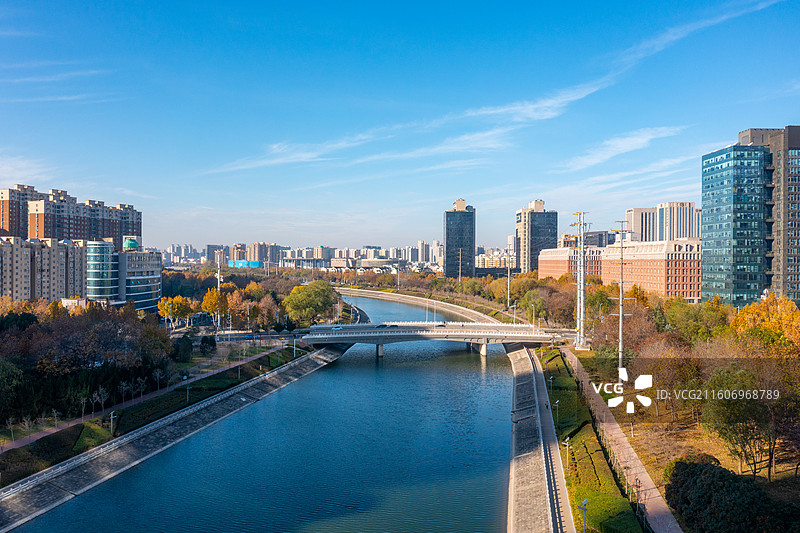 郑州CBD、双子塔、郑东万象城城市天际线，航拍郑州七里河风光、高楼大厦郑州东区风光图片素材