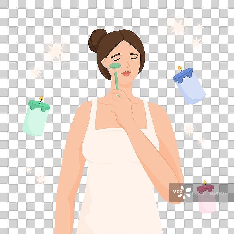 手绘女子使用玉石滚轮图片素材