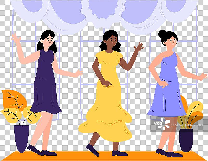 手绘时装秀T台扁平化插画图片素材