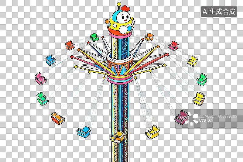 【AI数字艺术】卡通风格，游乐园设施，跳楼机PNG格式的免扣元素图片素材