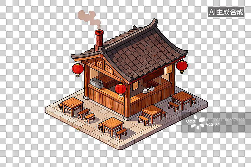 【AI数字艺术】卡通风格，一座古代的小酒馆PNG格式的免扣元素图片素材