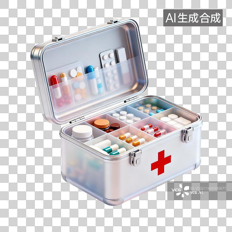 【AI数字艺术】装有多种药物的急救箱图片素材