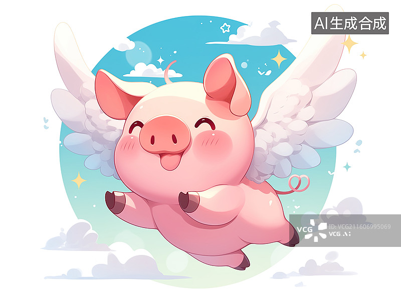 【AI数字艺术】飞行的可爱小猪图片素材