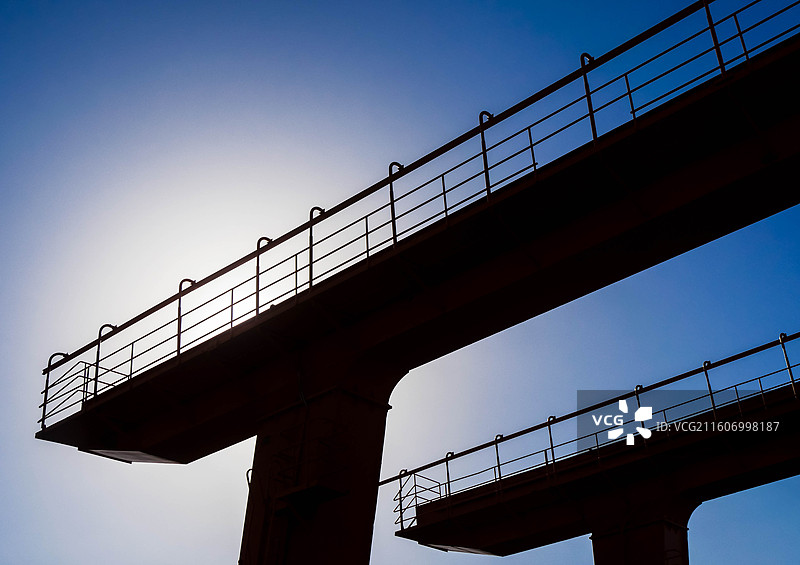 落日余晖下的龙门吊大吊车图片素材