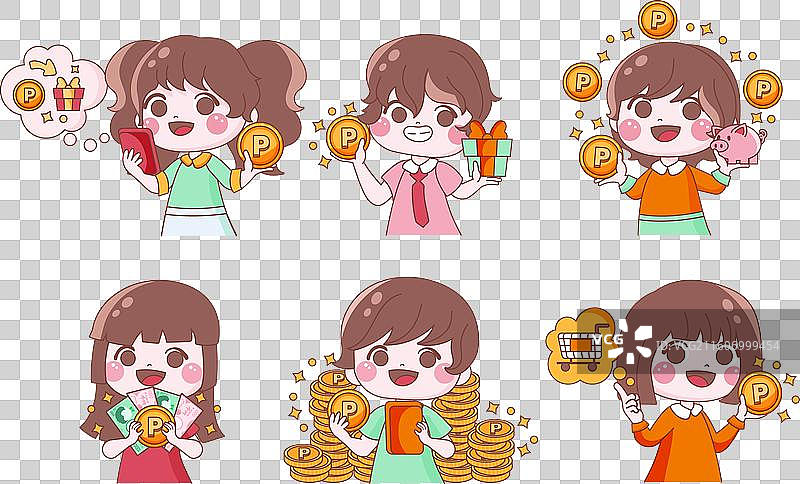 手绘日式人物收集积分图片素材