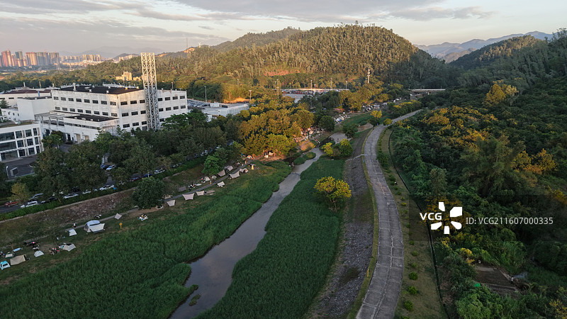 深圳坪山石溪河谷无人机航拍风景图片素材