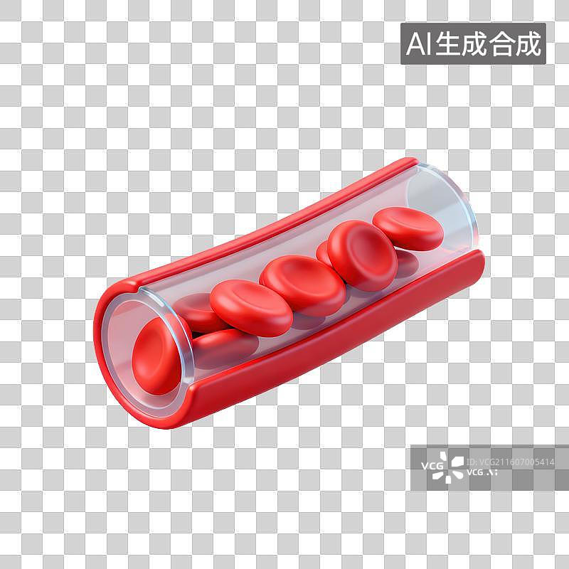 【AI数字艺术】3D磨砂玻璃材质教育主题生物学医学模拟血管血液红细胞元素图片素材
