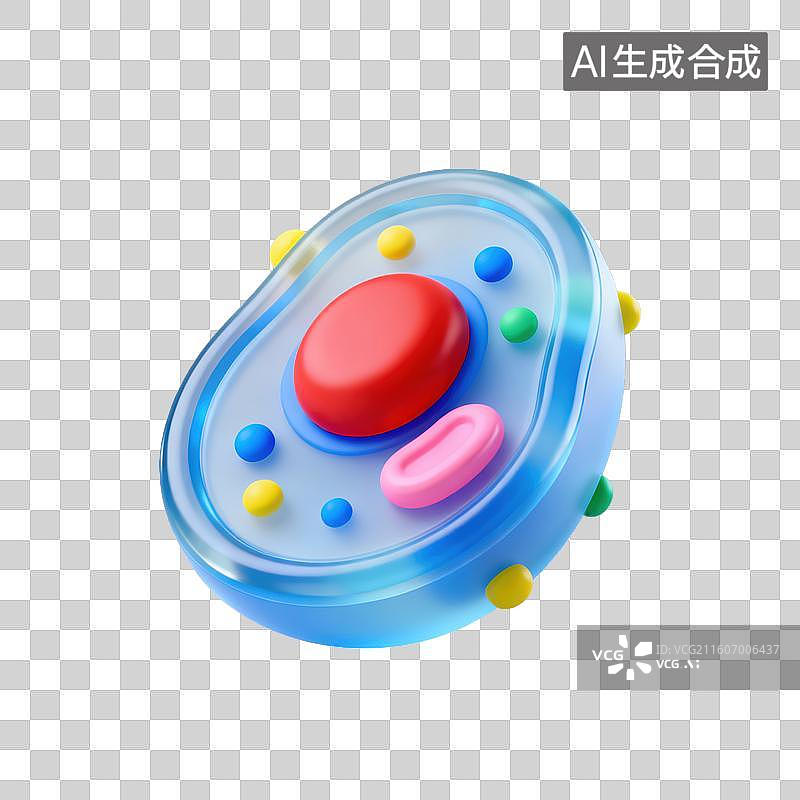 【AI数字艺术】3D磨砂玻璃材质教育主题生物学模拟细胞模型元素图片素材