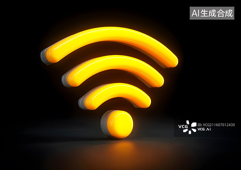 【AI数字艺术】金色发光网络信号wifi标识图片素材