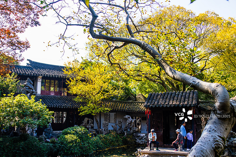 苏州同里古镇退思园秋日风光图片素材