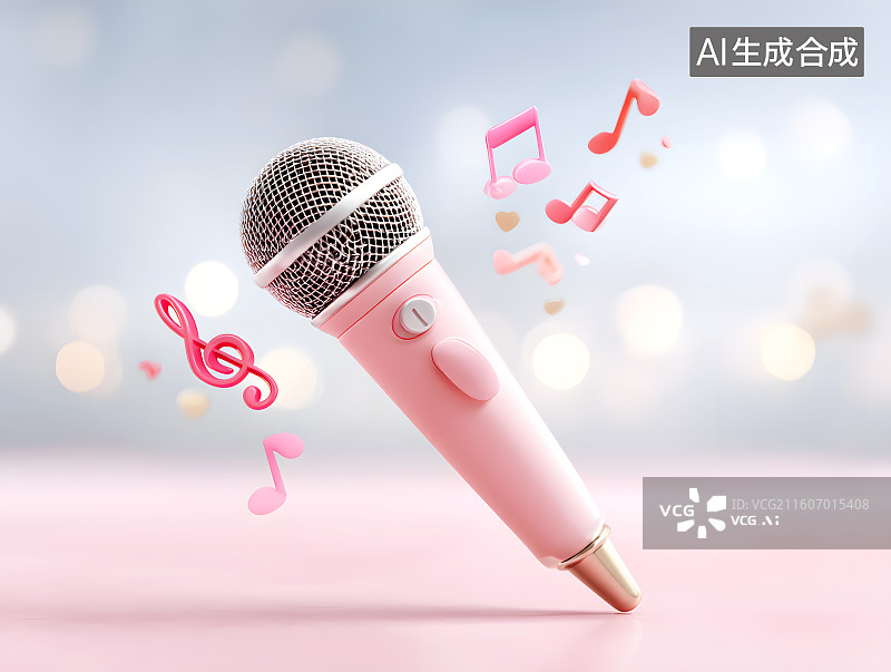 【AI数字艺术】粉红色的话题周围飘散音乐符号图片素材