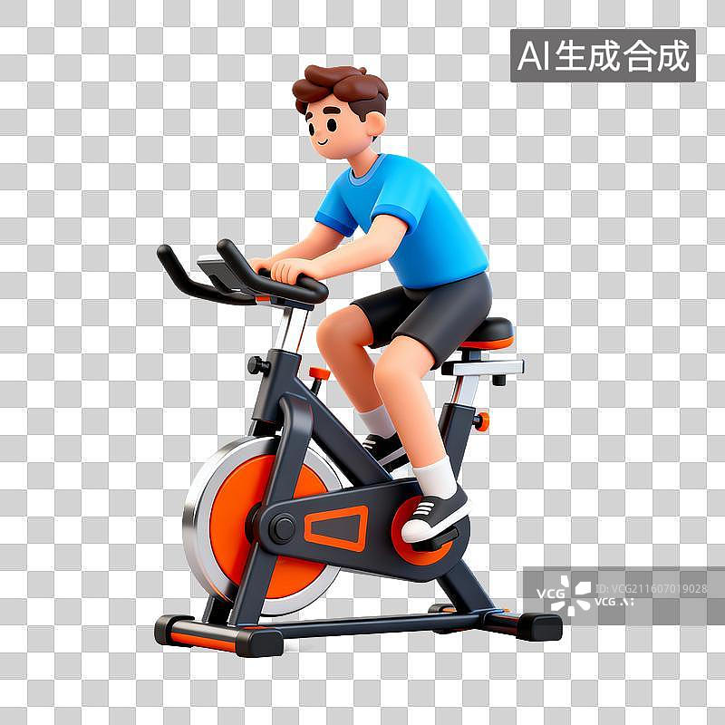 【AI数字艺术】3D拟物风格体育运动健身瘦身减肥娱乐休闲生活方式元素人骑动感单车图片素材
