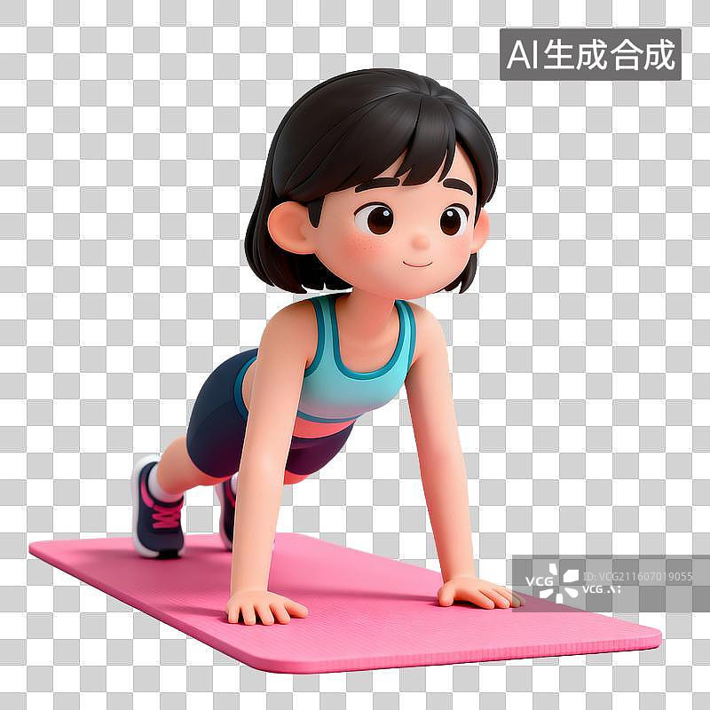 【AI数字艺术】3D拟物风格体育运动健身瘦身减肥娱乐休闲生活方式元素俯卧撑图片素材