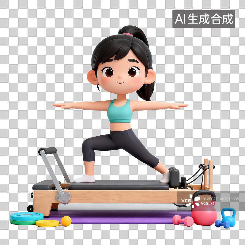 【AI数字艺术】3D拟物风格体育运动健身瘦身减肥娱乐休闲生活方式元素普拉提图片素材