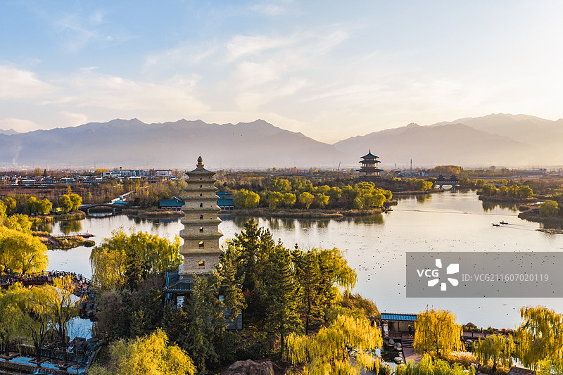 航拍渼陂湖公园图片素材