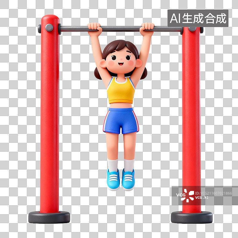 【AI数字艺术】3D拟物风格体育运动健身瘦身减肥娱乐休闲生活方式元素引体向上图片素材