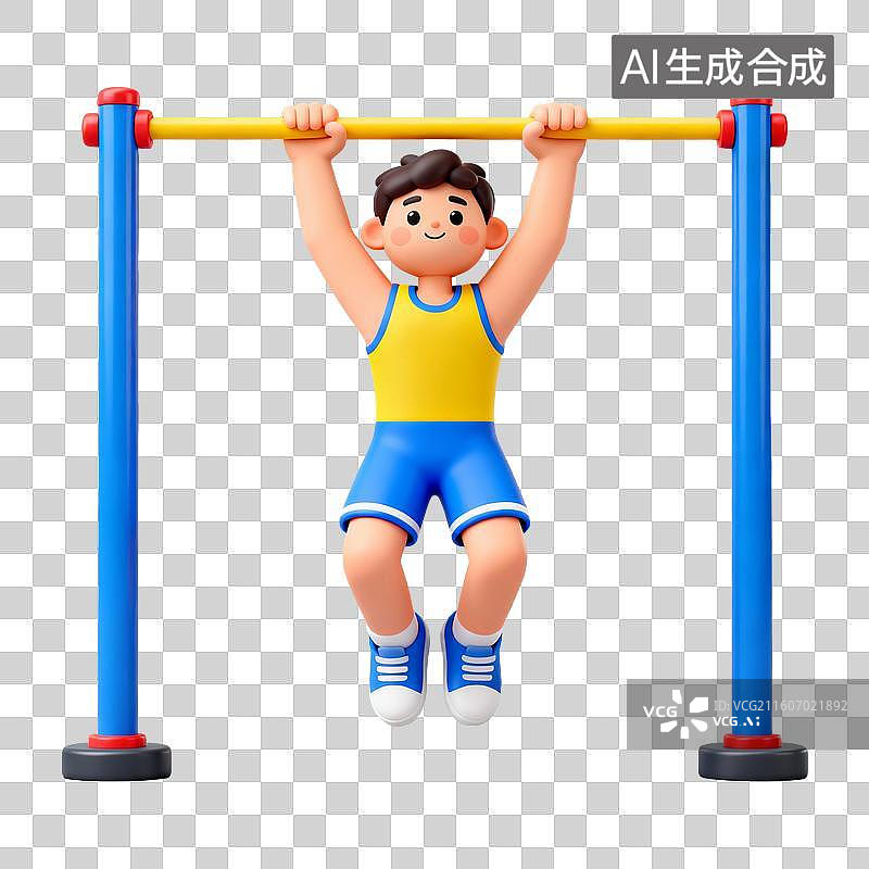 【AI数字艺术】3D拟物风格体育运动健身瘦身减肥娱乐休闲生活方式元素引体向上图片素材