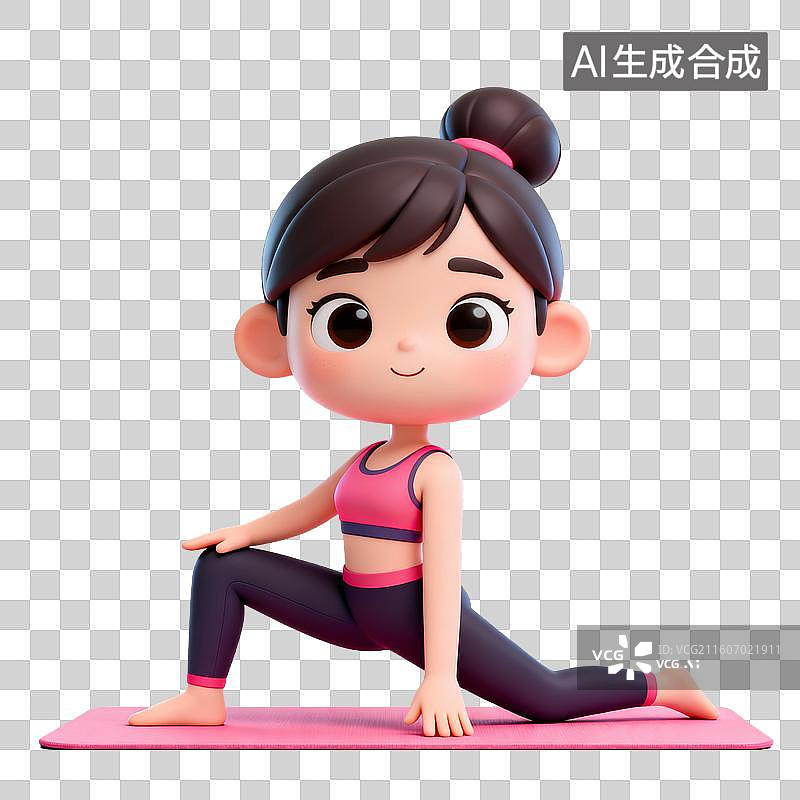 【AI数字艺术】3D拟物风格体育运动健身瘦身减肥娱乐休闲生活方式元素女孩在做瑜伽图片素材