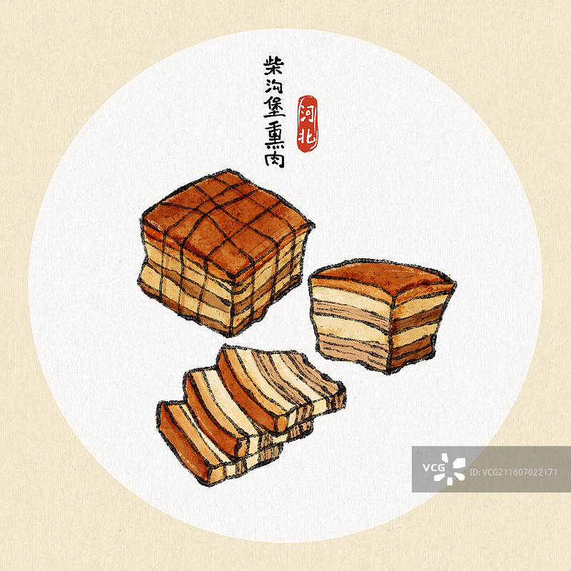 河北美食插画-柴沟堡熏肉图片素材