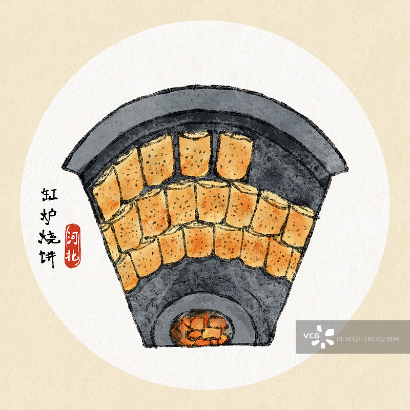 河北美食插画-缸炉烧饼图片素材