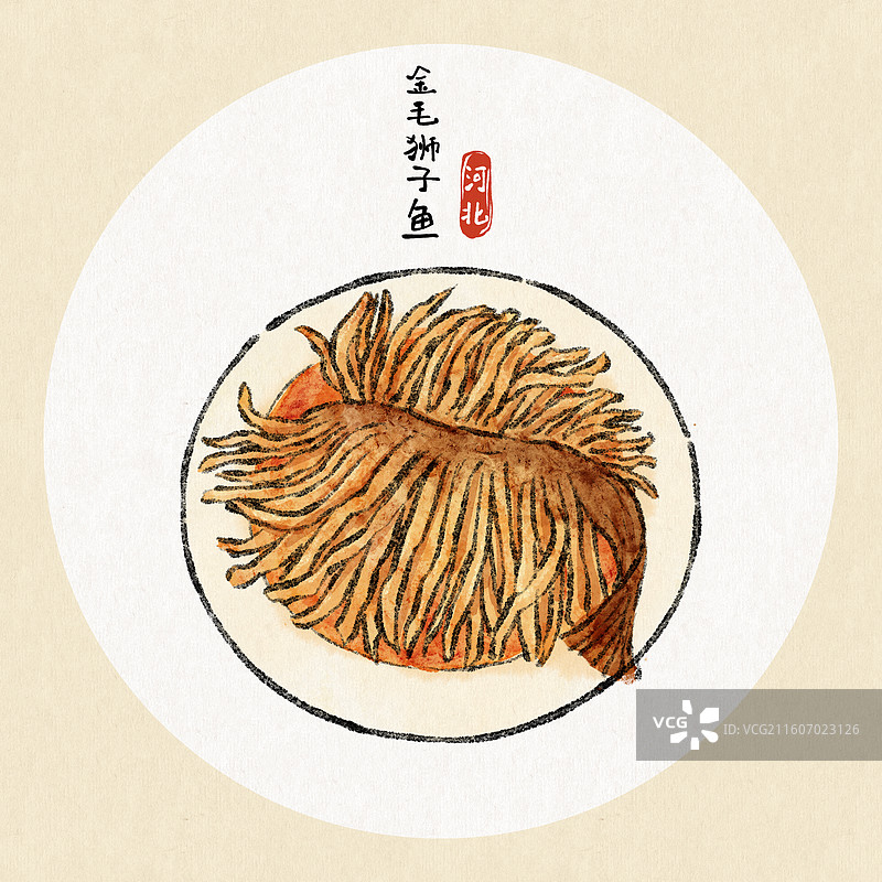 河北美食插画-金毛狮子鱼图片素材