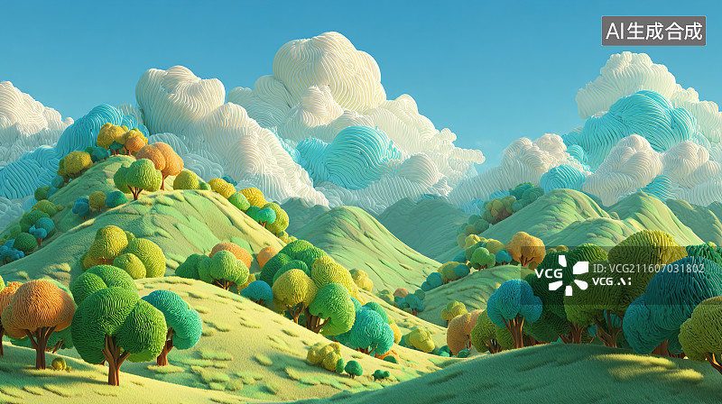 【AI数字艺术】绿色森林山丘图片素材