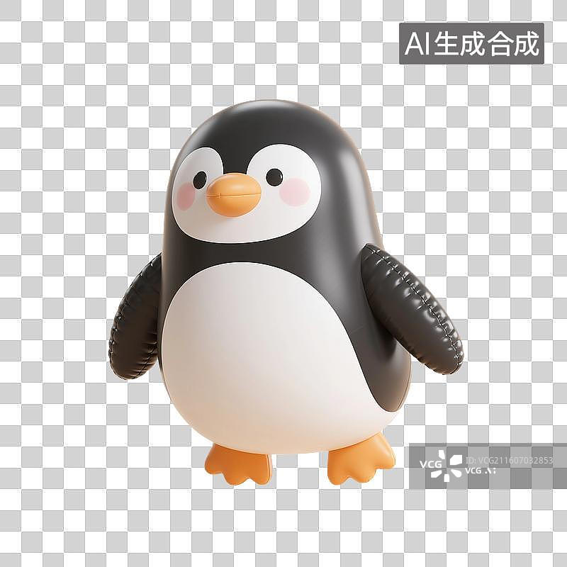 【AI数字艺术】3D渲染卡通动物，充气膨胀风格，企鹅，鸟类，冬天，南极，极地免抠元素图片素材