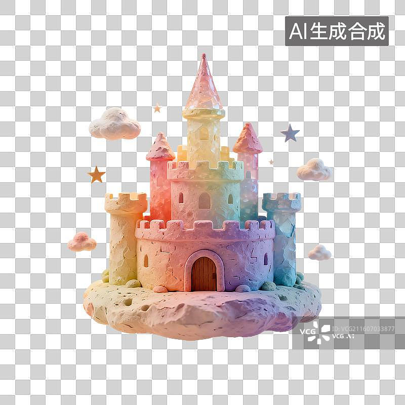 【AI数字艺术】3D渲染，粘土风，卡通城堡，玩具，婴儿用品，免抠元素图片素材