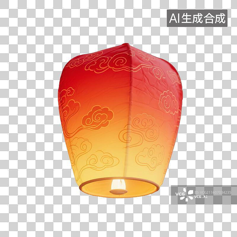 【AI数字艺术】国风手绘插画，传统纸灯笼，孔明灯，灯笼，天灯，春节，新年，中秋节灯会，元宵节庙会，中元节，免抠元素图片素材