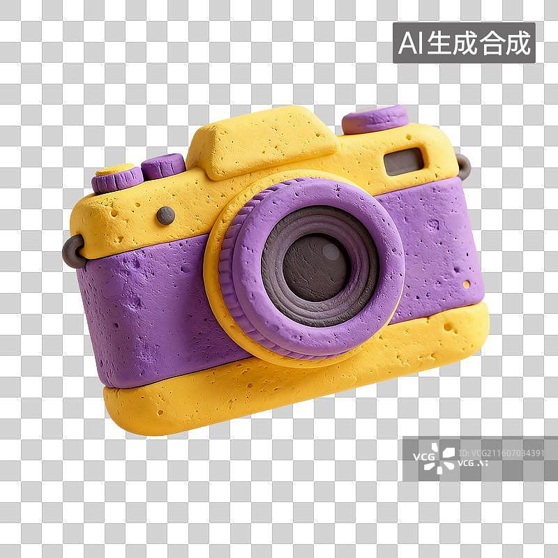 【AI数字艺术】3D渲染，粘土风，相机，照相机，卡通图形图标，免抠元素图片素材