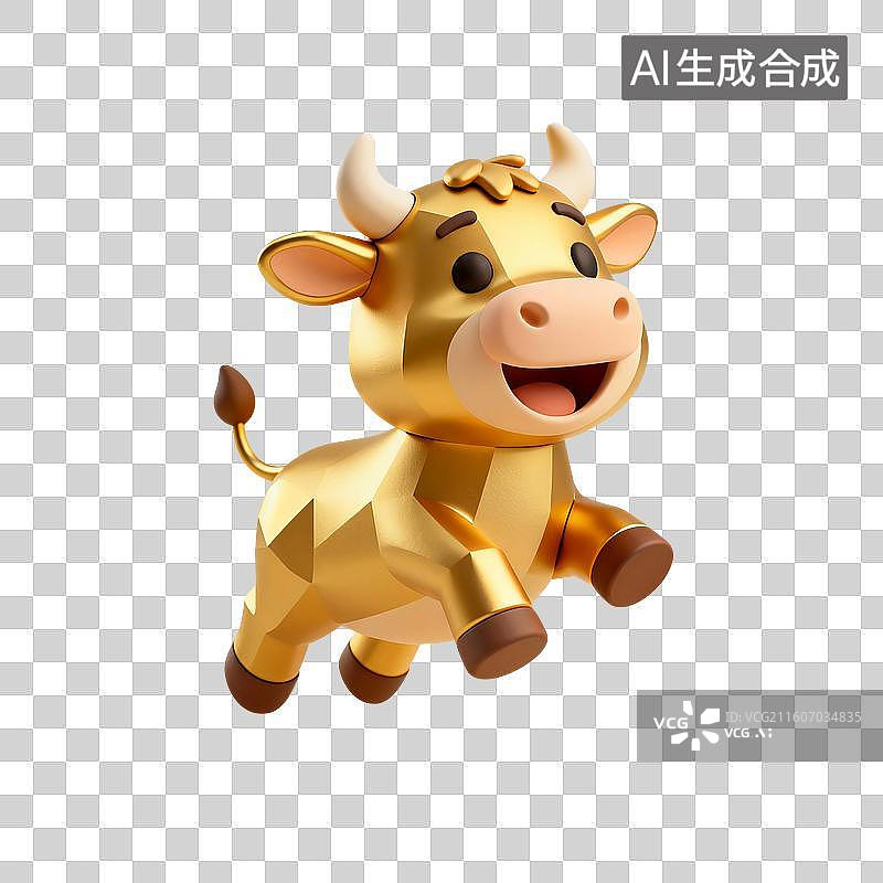 【AI数字艺术】3D渲染，粘土风，可爱的卡通小牛，金牛座，牛，牛年，十二生肖，免抠元素图片素材
