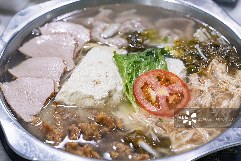 四川重庆美食 豆花火锅 酥肉 滑肉 特写图片素材