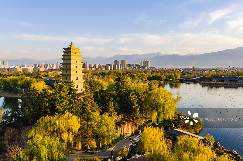 航拍渼陂湖公园图片素材